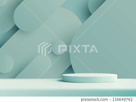 Modern 3D White Podium on Blue Geometric Background, Ideal for Product Display, Mockup, Showcase Modern 3D White Podium on Blue Geometric Background, Ideal for Product Display, Mockup, Showcase 116649762