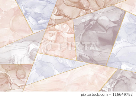 Marbled background banner. Brown, light blue and orange alcohol ink art separated by kintsugi-style glitter. Marbled background banner. Brown, light blue and orange alcohol ink art separated by kintsugi-style glitter. 116649792