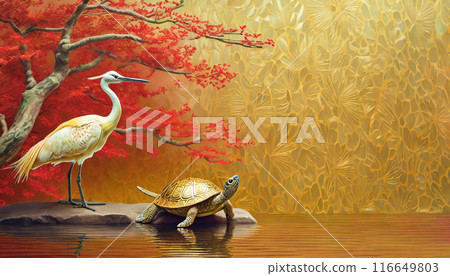 鶴和龜，長壽和新年的象徵，生成AI，AI圖像 116649803