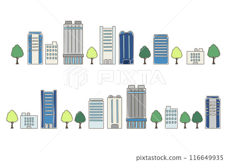 一座城市的鬆散插圖（組），建築物並排排列 116649935