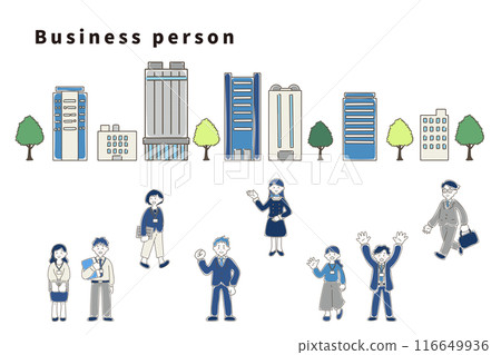 並排排列的商務人士和建築物的鬆散插圖（集） 116649936