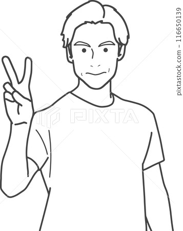 一個人做和平手勢(畫線) 一個人做和平手勢(畫線) 116650139