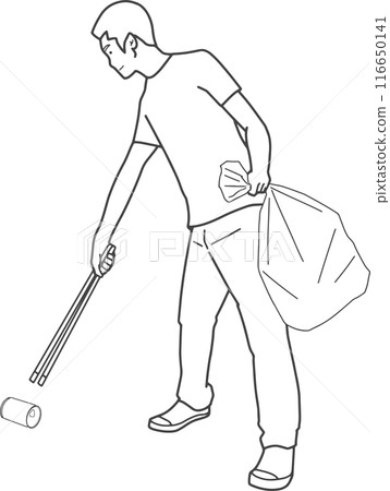 A man volunteering to pick up trash (line drawing) 116650141