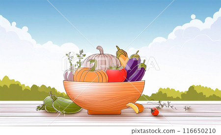 Summer vegetable illustration, Generative AI, AI image 116650210