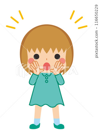 Illustration of a cute girl shouting something loudly, full body, white background, clip art, vector Illustration of a cute girl shouting something loudly, full body, white background, clip art, vector 116650229