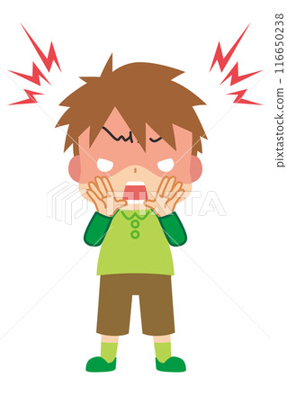Illustration of a cute boy shouting angrily at someone Full body White background Clip art Vector 116650238