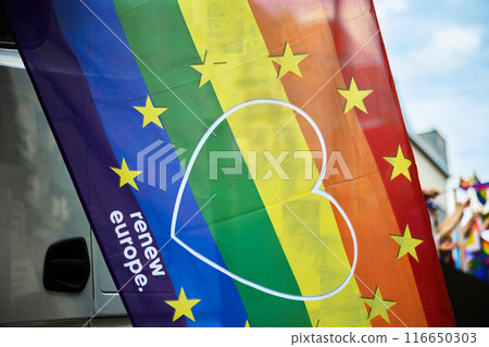 Pride Parade with Rainbow Flag Pride Parade with Rainbow Flag 116650303
