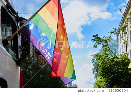 Pride Parade with Rainbow Flag Pride Parade with Rainbow Flag 116650304