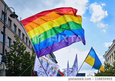 Pride and Unity Flags. A vibrant scene featuring a pride flag Pride and Unity Flags. A vibrant scene featuring a pride flag 116650403