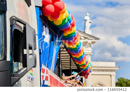 Parade Celebration with Rainbow Balloons Parade Celebration with Rainbow Balloons 116650412