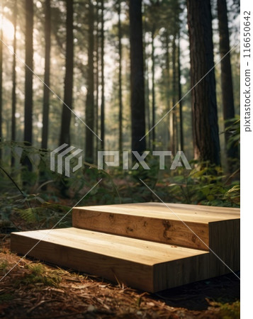 Vibrant forest backdrop with empty product podium and daylight Vibrant forest backdrop with empty product podium and daylight 116650642