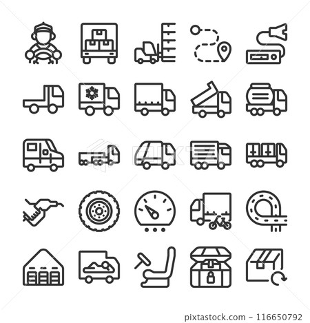 Trucking logistics icon set 116650792