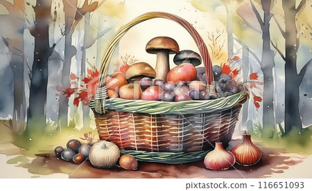 Autumn vegetable illustrations, autumn flavors, Generative AI, AI images 116651093