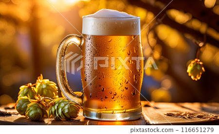 Close-up of draft beer, Generative AI, AI image 116651279