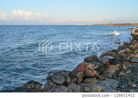 view of the waves of the Mediterranean sea mountains and stones 6 116651452
