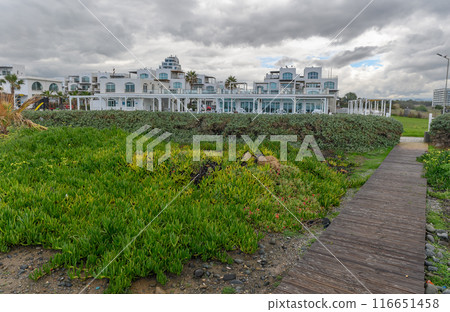 residential complex with white houses on the seashore in Cyprus 5 116651458