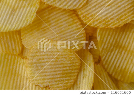 Full frame foodbackground of potato chips, top view 1 116651600