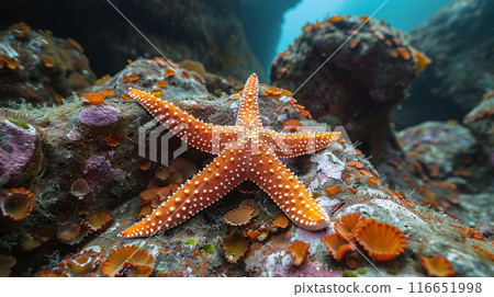 Close-up of a starfish in a colorful underwater 116651998