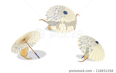 Cats relaxing under a Japanese umbrella decorated with the traditional Japanese pattern of "flowing water" Cats relaxing under a Japanese umbrella decorated with the traditional Japanese pattern of "flowing water" 116652208