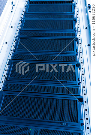 Close-up of a server rack in data storage room 116652250