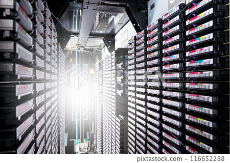 data storage tapes in tall stacks - internet cloud concept 116652288