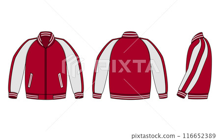 Sukajan (stadium jacket) template illustration (front, back, side) 116652389