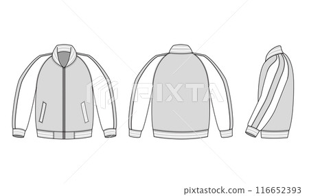 Sukajan (stadium jacket) template illustration (front, back, side) 116652393