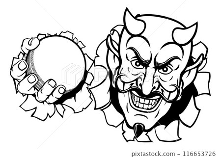 Devil Satan Cricket Sports Mascot Cartoon 116653726