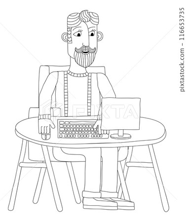 Man Working Behind Desk Computer Workstation Man Working Behind Desk Computer Workstation 116653735