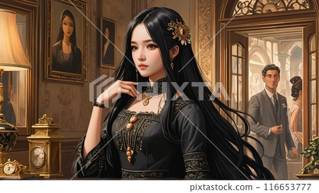 Foreign woman with long black hair 116653777