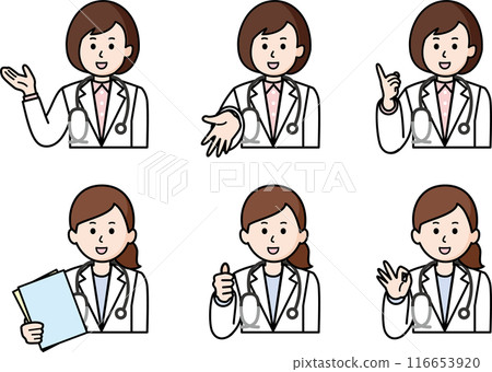 6 個上半身姿勢套裝：女醫生 116653920
