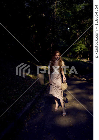 beautiful teenage girl in a silk skirt and a corset in the old money style walks in the park and along the river bank beautiful teenage girl in a silk skirt and a corset in the old money style walks in the park and along the river bank 116654554