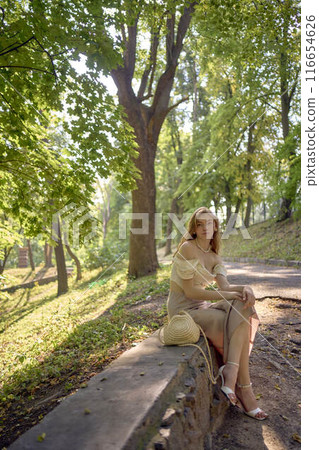 beautiful teenage girl in a silk skirt and a corset in the old money style walks in the park and along the river bank beautiful teenage girl in a silk skirt and a corset in the old money style walks in the park and along the river bank 116654626