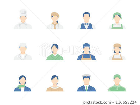 服務業人員的圖示集,如廚師、文員、司機等。 服務業人員的圖示集,如廚師、文員、司機等。 116655224