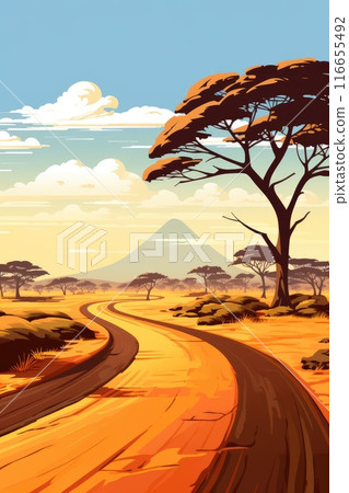 sandy road in desert landscape illustration sandy road in desert landscape illustration 116655492