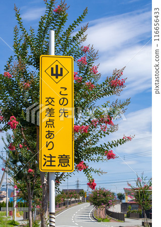 Road sign saying "Caution: Intersection Ahead" Road sign saying "Caution: Intersection Ahead" 116656433