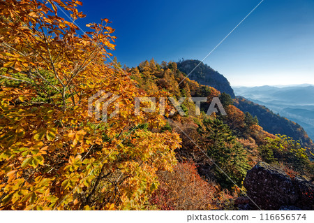 View of the autumn leaves at Mitsutoge Pass and the summit of Kaiunyama Mountain 116656574