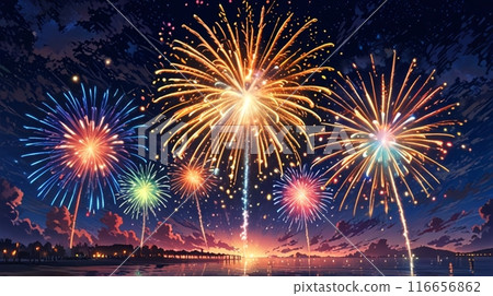 著色夏夜天空的煙花 116656862