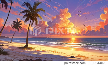 橙色的天空和大海 116656866