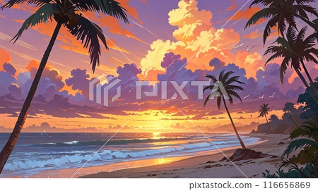 棕櫚樹和日落 116656869
