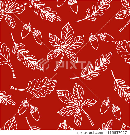 pattern leaves and acorns white outline on red pattern leaves and acorns white outline on red 116657027