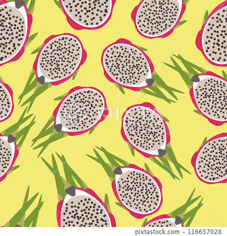 pattern ripe dragon fruit half in cut on yellow pattern ripe dragon fruit half in cut on yellow 116657028