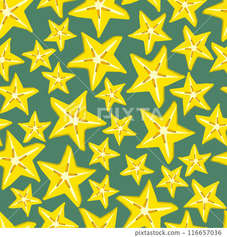 pattern slices of ripe carambola fruit on green background 116657036