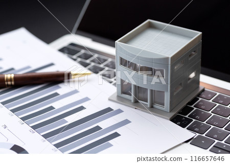 Office building, business graph and computer Office building, business graph and computer 116657646