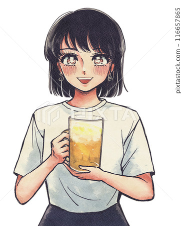 酒會!一個喜歡啤酒的女人的復古風格插圖 酒會!一個喜歡啤酒的女人的復古風格插圖 116657865
