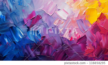 Abstract Painting In Vibrant Hues Of Blue, Purple, Pink, And Yellow 116658295