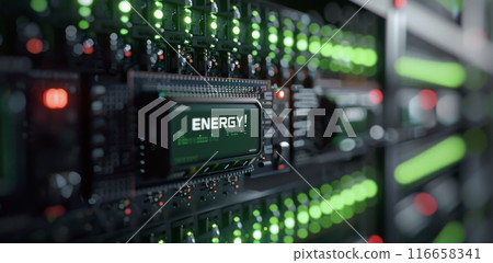 Close-Up of Server Rack Displaying Energy Indicator 116658341