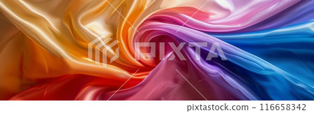 Colorful Silk Fabric Draped in Abstract Waves 116658342
