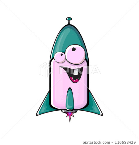 Rocket spaceship character. Cartoon space rocket isolated on transparent background. Funky spaceship and shuttle character with eyes and mouth. Vector retro space ship clip art, emoji and sticker Rocket spaceship character. Cartoon space rocket isolated on transparent background. Funky spaceship and shuttle character with eyes and mouth. Vector retro space ship clip art, emoji and sticker 116658429