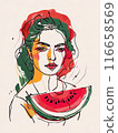 Watermelon red fresh fruit vertical illustration, tasty juice berry 116658569